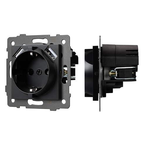 Механизм розетки с USB зарядкой SCT-MUAA-PL-BK-V (250V, 16A) (Arlight, -)