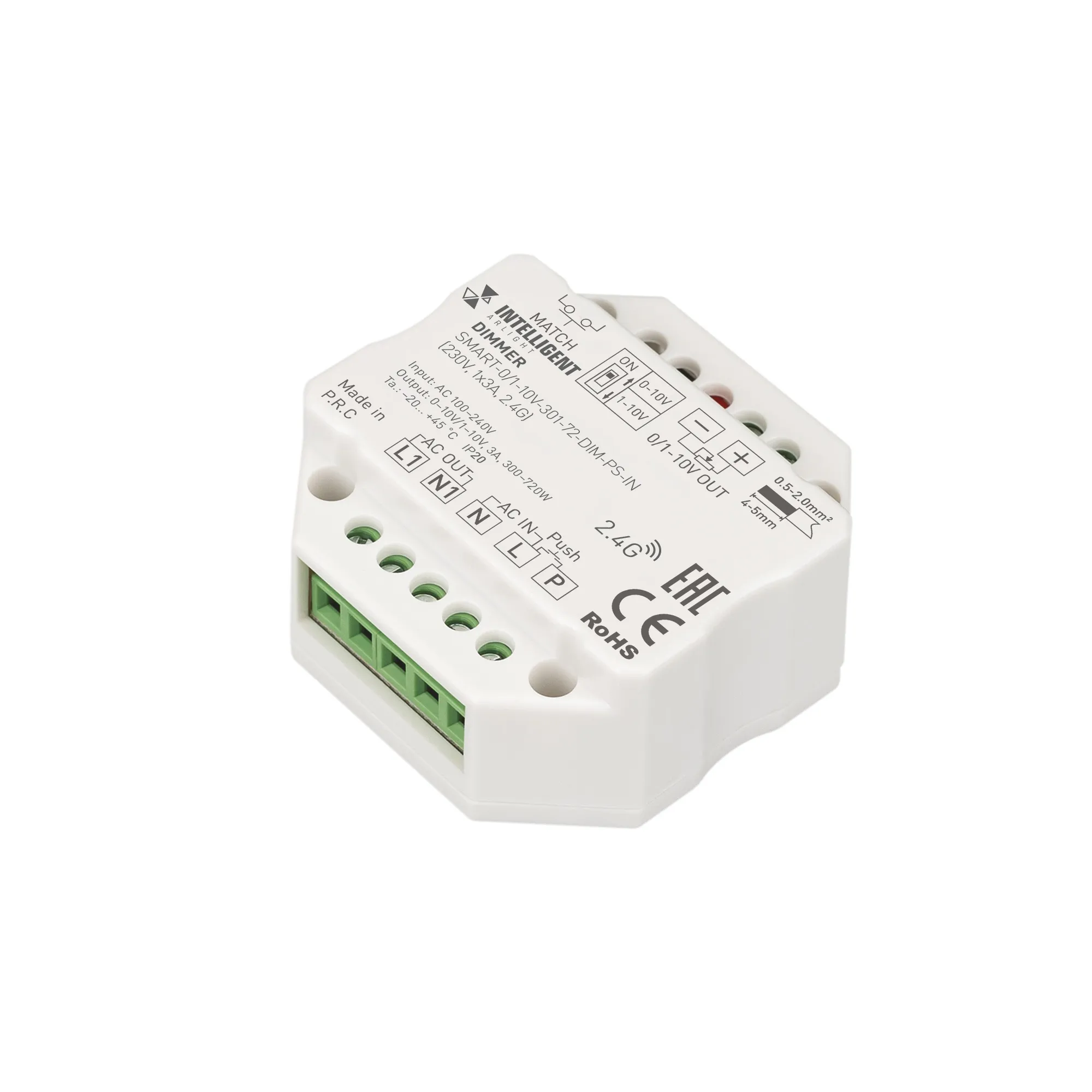 INTELLIGENT ARLIGHT Диммер SMART-0/1-10V-301-72-DIM-PS-IN (230V, 1x3A, 2.4G) (IARL, IP20 Пластик, 5 лет)