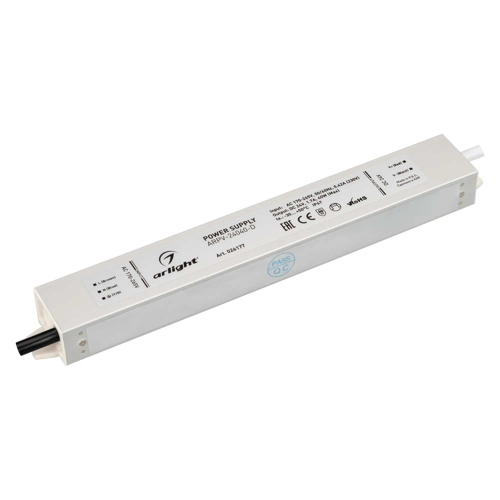 Блок питания ARPV-24040-D (24V, 1.7A, 40W) (Arlight, IP67 Металл, 3 года) - изображение товара