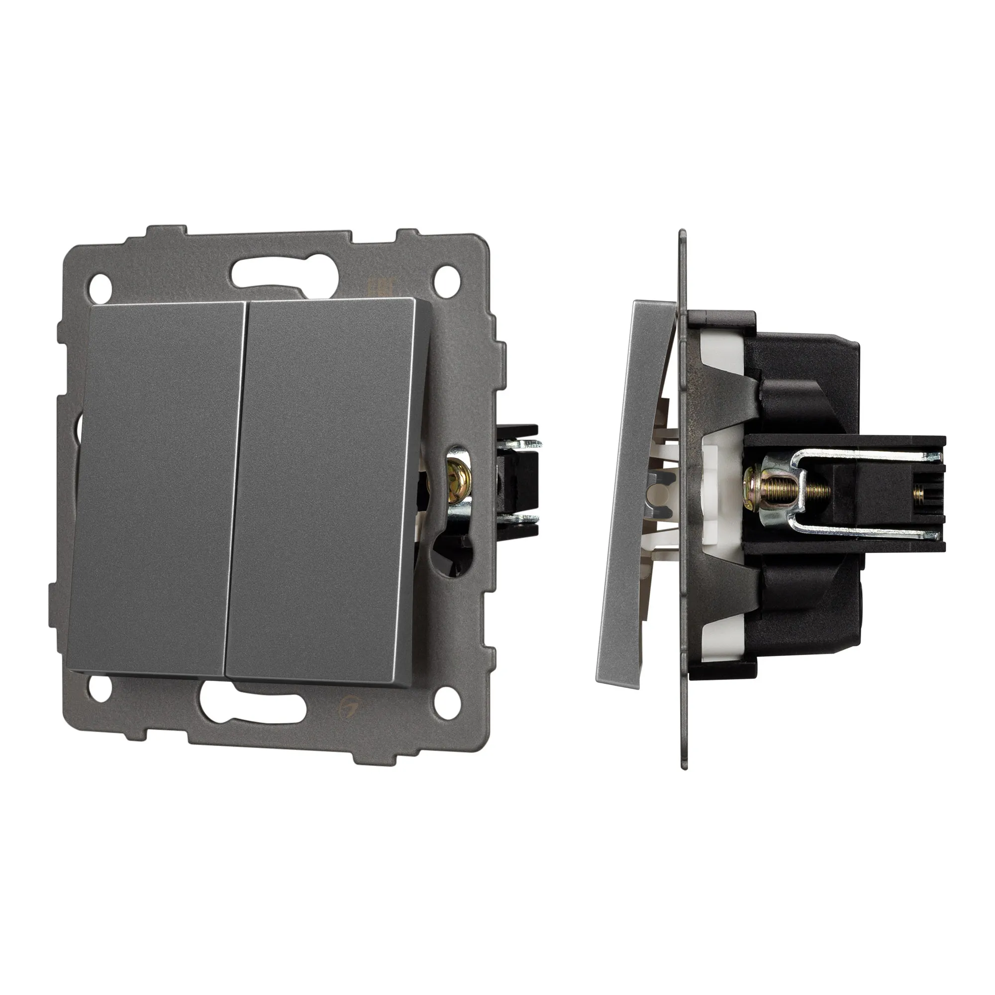 Механизм выключателя двухклавишный проходной SWT-MKP2-PL-GR-V (250V, 10A) (Arlight, -) - изображение товара