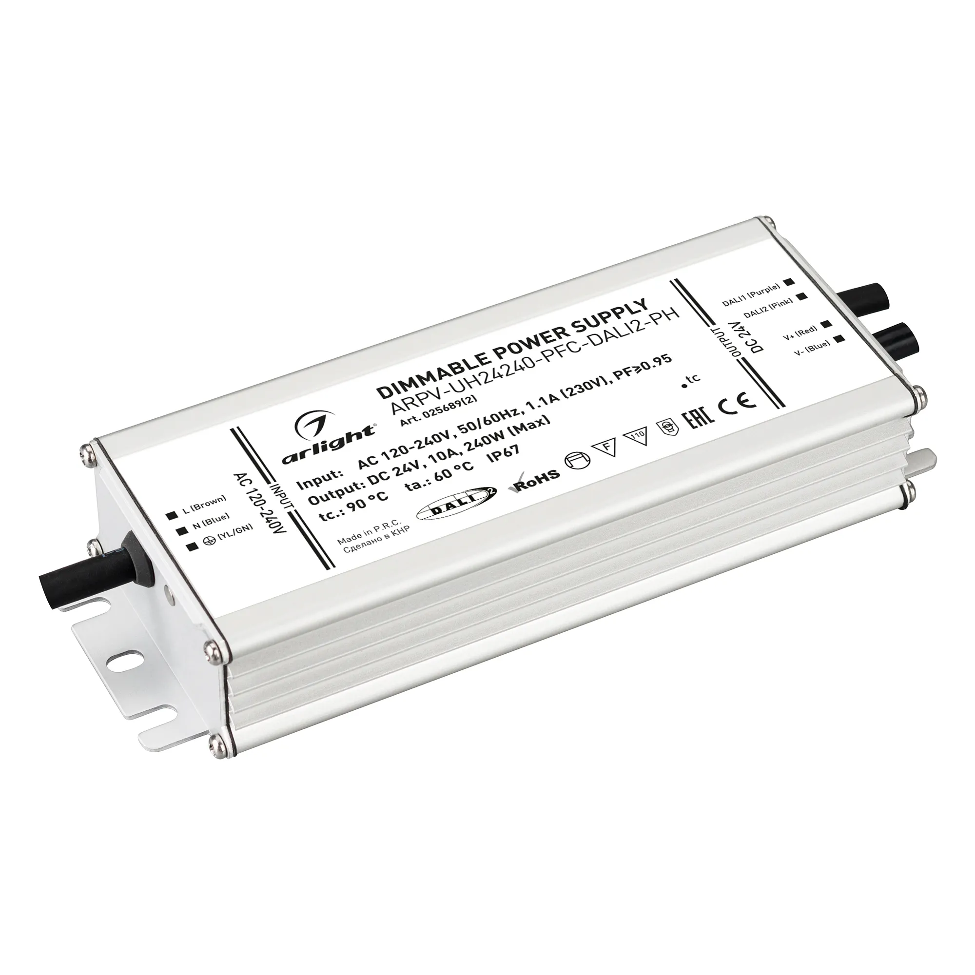 Блок питания ARPV-UH24240-PFC-DALI2-PH (24V, 10.0A, 240W) (Arlight, IP67 Металл, 7 лет) - изображение товара